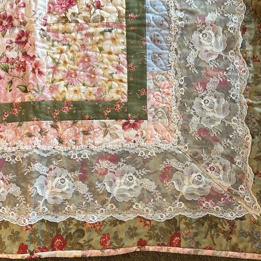 New Handmade Quilt. Mostly pinks and greens. 60”x 60”. - Picture 3 of 4